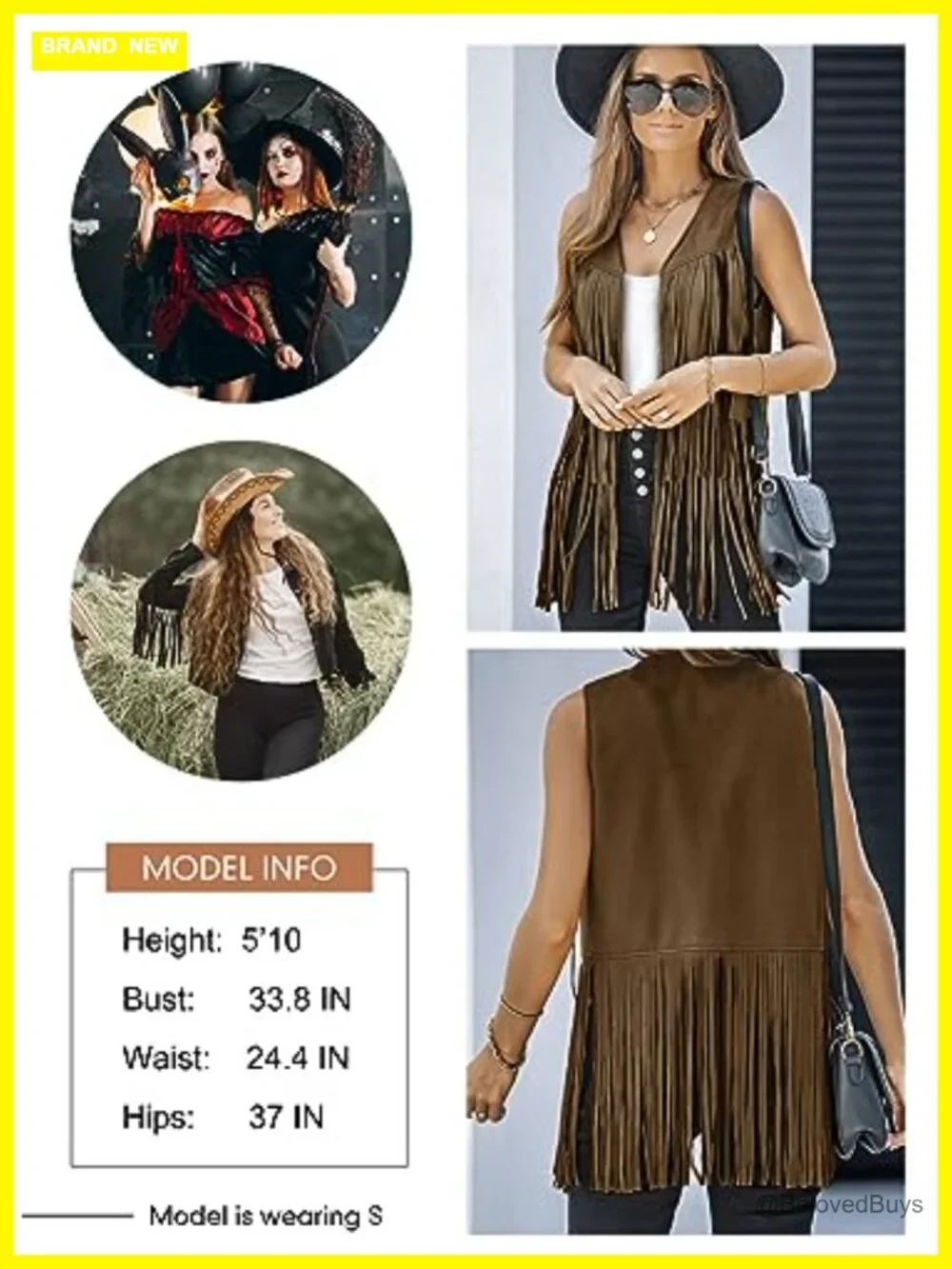 Faux Suede Fringe Vest Sleeveless Tassel Western Cowgirl Outerwear - Picture 5 of 7